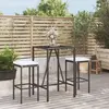 Image de vidaXL Ensemble de bar de jardin 3 pcs avec coussins noir poly rotin