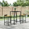 Image de vidaXL Ensemble de bar jardin 3 pcs noir poly rotin/bois massif acacia
