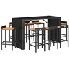 Image de vidaXL Ensemble de bar jardin 9 pcs noir poly rotin/bois massif acacia