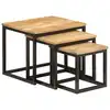 Image de vidaXL Tables basses gigognes 3 pcs bois massif de manguier et fer