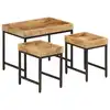 Image de vidaXL Tables basses gigognes 3pcs bois de manguier massif brut et fer