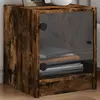 Image de vidaXL Table de chevet avec porte en verre chêne fumé 35x37x42 cm
