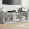 Image de vidaXL Meuble TV avec portes en verre gris béton 102x37x42 cm