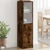 Image de vidaXL Buffet avec porte en verre chêne fumé 35x37x142 cm