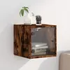 Image de vidaXL Table de chevet avec porte en verre chêne fumé 35x37x35 cm