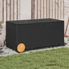 Image de vidaXL Boîte de rangement de jardin et roues noir 190L résine tressée
