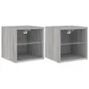 Image de vidaXL Meubles TV Muraux et Lumières LED 2pcs, Armoires de Télévision Suspendues avec Étagère, Meubles Télé Flottants Salon, Moderne, Sonoma Gris