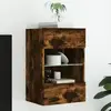 Image de vidaXL Meuble TV mural avec lumières LED chêne fumé 40x30x60,5 cm