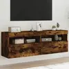 Image de vidaXL Meubles TV muraux et lumières LED 2pcs chêne fumé 60x30x40 cm