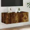 Image de vidaXL Meuble TV mural avec lumières LED chêne fumé 80x35x31 cm