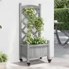 Image de vidaXL Jardinière avec treillis et roues gris bois massif de sapin