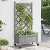 Image de vidaXL Jardinière avec treillis et roues gris bois massif de sapin