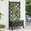 Image de vidaXL Jardinière avec treillis et roues noir bois massif de sapin