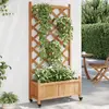 Image de vidaXL Jardinière avec treillis et roues marron bois massif de sapin