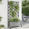 Image de vidaXL Jardinière avec treillis et roues gris bois massif de sapin
