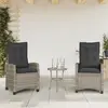 Image de vidaXL Chaises inclinables de jardin lot de 2 et coussins gris rotin