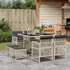 Image de vidaXL Ensemble à manger de jardin et coussins 9 pcs gris clair rotin