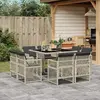 Image de vidaXL Ensemble à manger de jardin et coussins 9 pcs gris clair rotin
