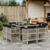 Image de vidaXL Ensemble à manger de jardin et coussins 9 pcs gris clair rotin