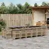 Image de vidaXL Ensemble à manger de jardin et coussins 17 pcs mélange beige