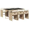 Image de vidaXL Ensemble à manger de jardin et coussins 7 pcs beige poly rotin