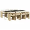 Image de vidaXL Ensemble à manger de jardin et coussins 9 pcs beige Poly rotin