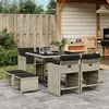 Image de vidaXL Ensemble à manger de jardin et coussins 9 pcs gris clair rotin