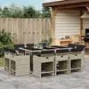 Image de vidaXL Ensemble à manger de jardin 11pcs avec coussins gris poly rotin