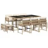 Image de vidaXL Ensemble à manger de jardin et coussins 11 pcs beige poly rotin