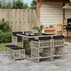 Image de vidaXL Ensemble à manger de jardin et coussins 9 pcs gris clair rotin