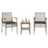 Image de vidaXL Ensemble de bistro 3 pcs et coussins gris résine tressée acacia