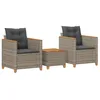 Image de vidaXL Ensemble de bistro 3 pcs et coussins gris résine tressée acacia