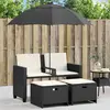 Image de vidaXL Canapé de jardin 2 places avec parasol et tabourets noir rotin