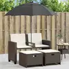Image de vidaXL Canapé de jardin 2 places et parasol et tabourets marron rotin
