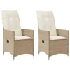 Image de vidaXL Chaises inclinables de jardin lot de 2 et coussins beige rotin