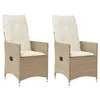 Image de vidaXL Chaises inclinables de jardin lot de 2 et coussins beige rotin