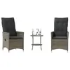 Image de vidaXL Ensemble de bistro 3 pcs avec coussins gris résine tressée