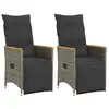 Image de vidaXL Chaises inclinables de jardin lot de 2 et coussins gris rotin