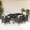 Image de vidaXL Ensemble à manger de jardin coussins 7pcs Noir Résine tressée