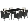 Image de vidaXL Ensemble à manger de jardin coussins 7pcs Noir Résine tressée