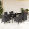 Image de vidaXL Ensemble à manger de jardin coussins 7pcs Noir Résine tressée