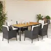 Image de vidaXL Ensemble à manger de jardin coussins 7pcs Noir Résine tressée