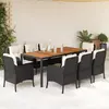 Image de vidaXL Ensemble à manger de jardin 9pcs coussins noir résine tressée