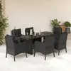 Image de vidaXL Ensemble à manger de jardin coussins 7pcs Noir Résine tressée