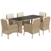 Image de vidaXL Ensemble à manger de jardin et coussins 7 pcs beige poly rotin