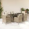 Image de vidaXL Ensemble à manger de jardin et coussins 7 pcs beige poly rotin