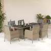 Image de vidaXL Ensemble à manger de jardin et coussins 7 pcs beige poly rotin