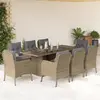 Image de vidaXL Ensemble à manger de jardin et coussins 9 pcs beige Poly rotin