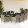 Image de vidaXL Ensemble à manger de jardin et coussins 9 pcs gris clair rotin