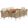 Image de vidaXL Ensemble à manger de jardin et coussins 9 pcs beige Poly rotin